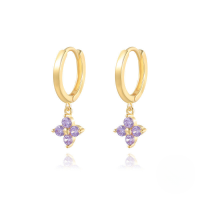wholesale S925 Sterling Silver Zircon Snowflake Hoop Earrings, Creative Fashion Earrings-Gold-Purple Diamond