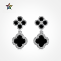 wholesale S925 Sterling Silver Live Stream New Product, Four-Leaf Clover Black Onyx Inlaid Ear Studs with Silver Needle for Women, Small and Luxurious-0-0