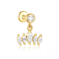 wholesale S925 Sterling Silver Marquise Geometric Ear Cartilage Stud With Zircon, Threaded Flat Top, And Fringe Tassel-Single gold #3