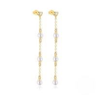 wholesale 925 Sterling Silver Heart Y-shape Pearl And Zircon Accent Tassel Necklace And Earring Set, Hot-selling European And American Versatile Jewelry-Gold-Earrings 925 Silver
