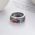 wholesale S925 Silver Vintage Style Enamel Drip Glaze Dragon and Phoenix Auspicious Pattern Filigree Openwork Design Heavy Craftsmanship Adjustable Ring-0-1