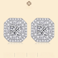 wholesale 925 Sterling Silver Fashionable Square Full Moissanite Stud Earrings, Cross-Border Light Luxury, Best-Selling in Europe and America, High-End Women's Earrings-Moissanite 50 points*2