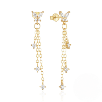 wholesale S925 Sterling Silver Chain Butterfly Tassel Zircon Inlaid Earrings, Korean Style, Unique, And Sophisticated-Gold 925 silver