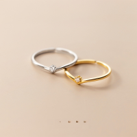 wholesale S925 Sterling Silver Minimalist Japanese Style V-Shaped Single Diamond Ring, Thin Band Petite Diamond-Encrusted Single Loop Ring J8764-S925 silver one gold opening adjustable