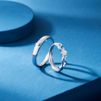 wholesale Sterling Silver Couple Rings Pair for Men and Women, Diamond Inlaid, Fashion-Forward Design, Niche Index Finger Adjustable Open Band with Engraving-Women's ring with adjustable opening in S925 silver