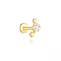 wholesale S925 Sterling Silver Bow-shaped Zircon-accented Flat Threaded Ear Cartilage Stud, A Popular Geometric Earring In Europe And America-Single gold #9