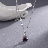 wholesale S925 silver vintage antique cross crown necklace for women with inlaid purple gemstone pendant, a unique statement piece-xb912-old silver