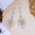 wholesale High-Carbon Material New TikTok Live Hot-Selling Rectangular Yellow Ice-Cut 7*9 Yellow Diamond Women's Earrings-0-2