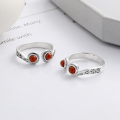 wholesale S925 Sterling Silver Vintage Antique Sun Wukong Headband Style Open Ring with Inlaid Southern Red Agate for Women-0-1