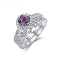 wholesale S925 sterling silver cross-border new luxury and elegant alexandrite ring, European and American style ring set manufacturer wholesale-Thick Silver Platinum US7#