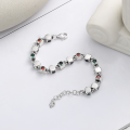 wholesale S925 Sterling Silver Connected Small Square Rainbow Zircon Bracelet Fashionable Hip-Hop Punk Hand Jewelry for Women-0-2