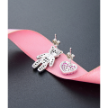 wholesale Metal: 925 Silver Inlaid with Diamonds Asymmetric Heart Bear Stud Earrings for Women, Korean Style Fashion Student Personality Cute Earrings-0-2