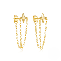 wholesale S925 Sterling Silver Classic Four-pointed Cross Meteor Tassel Ear Chain Earrings-Gold 925 silver