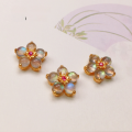 wholesale S925 gold-plated silver accessories with natural tourmaline, aquamarine, blue moonstone, sunstone, jade, moonstone, and southern red agate five-petal flowers for DIY-0-3