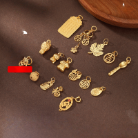 wholesale Gold-plated 925 Silver Small Fortune Pendant, Auspicious Hanging Ornament, Longevity Pattern Bracelet, Side Hanging Bracelet Necklace DIY Jewelry Accessories-Small discount