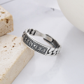 wholesale S925 Sterling Silver Retro Vintage Blackened Six-Character Mantra Braided Splice Open Ring-0-1