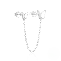 wholesale S925 Sterling Silver Small And Large Butterfly Chain Tassel Stud Earrings, Korean Hot-sell Minimalist Style-Single platinum 925 silver