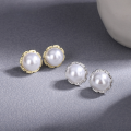 wholesale Metal Round Pearl Stud Earrings for Women, Fashionable and Versatile, Elegant and Sophisticated-0-0