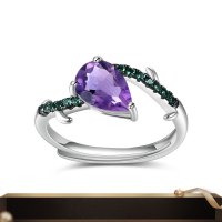wholesale S925 Sterling Silver Adjustable Designer Thorn Flower Bud Ring with Natural Amethyst Gemstone-Natural Amethyst>Adjustable opening