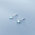 wholesale 925 Sterling Silver Four-Prong Synthetic Rainbow Moonstone Stud Earrings, Minimalist Mini Color Gradient Earrings G0899-0-0