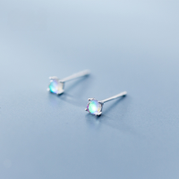 wholesale 925 Sterling Silver Four-Prong Synthetic Rainbow Moonstone Stud Earrings, Minimalist Mini Color Gradient Earrings G0899-S925 silver earrings silver 925 silver