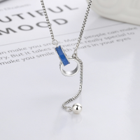 wholesale S925 Sterling Silver Korean Style Minimalist Ins Drip Glue Blue Circle Interlocking Tassel Necklace-YL416M/approx. 6.5g 925 silver
