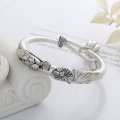 wholesale Sterling Silver S990 Yun Chao Xuan Retro Antique Craft Heavy Handmade Drip Glaze Colored Enamel Lotus Koi Adjustable Bangle for Women-0-2