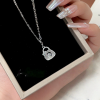 wholesale S925 sterling silver petite and dynamic creative handbag necklace, Korean-style crushed ice inlaid, lightweight and luxurious collarbone chain-Smart inlaid handbag necklace / approx. 2.52g>TL014099 sterling silver