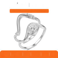 wholesale S925 Sterling Silver Gold-Tone Moissanite Ring with 3D Double Wave Overlap Design, Trendy and Bestselling for Women-Platinum 2 carats (with certificate)  7 US