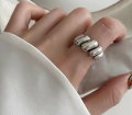 wholesale 925 Silver Retro Twist Ring for Women, Ins Minimalist Style Niche Design Open-Ended Antique Finish-0-0