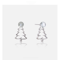 wholesale 925 Sterling Silver Christmas Tree Earrings for Women, European and American Ins Style Hollow Christmas New Earrings, Minimalist Design Earring Wholesale-003527-Platinum S925 Silver
