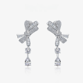 wholesale S925 Sterling Silver 1-Carat Teardrop 6*9 Luxury Fully Diamond-Studded Bow Earrings, European and American Export Live Stream Same Style-0-0