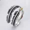 wholesale S925 Sterling Silver 3D Effect Feather Index Finger Ring Punk Adjustable Open Ring-0-0