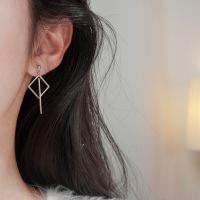 wholesale 925 Sterling Silver Women's Daily Korean Sweet Square Earrings Versatile Geometric Bar Drop Earrings E4086-Silver Square