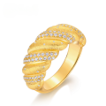wholesale S925 Sterling Silver Gold-Plated Zircon Knitted Twist Ring for Women, Ins Minimalist Style Cross-Border Jewelry-0-0