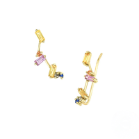 wholesale S925 Sterling Silver C-shaped Hoop Earrings With Inlaid Colored Zircons, Ins Style, Ear Clips For Women, Korean Version, Niche Design-Gold-Style 6 Colored Diamonds 925 Silver