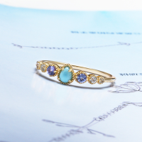 wholesale 925 Silver Retro Stacking Larimar Ring with Natural Ocean Tanzanite Stone for Women, Drop Shipping-Natural Sea Stone Ring Hongdu No. 16