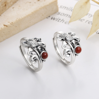wholesale S925 Sterling Silver Irregular Geometric Pattern Inlaid with Southern Red Agate Ring, Retro Ethnic Style Index Finger Ring-887FJ/matte approx. 4.5g opening adjustable
