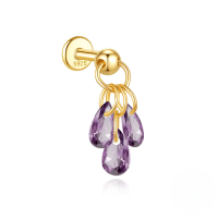 wholesale S925 Sterling Silver Ultra-sparkle Waterdrop Crystal Cartilage Flat Head Spiral Ear Piercing, A Versatile And Fast-selling Accessory On Aliexpress-Single golden #purple diamond