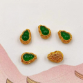 wholesale S925 silver gold-plated natural green jade gourd tassel drop pendant, handcrafted DIY accessory semi-finished product-0-6