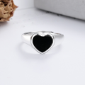 wholesale S925 Sterling Silver FashionSweet and Cool Style Black Droplet Glitter Heart Single Ring Adjustable Open Ring-0-2