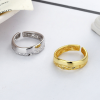 wholesale S925 Sterling Silver Irregular Crinkle Texture Open Ring, Minimalist Style Unique Statement Ring for Women-DJ1037/white gold about 2.7 grams &gt; opening adjustable