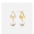 wholesale S925 Sterling Silver Pearl Bow Stud Earrings, Luxury Fashion Elegant Short Drop Earrings, New Trendy Wholesale Earrings-0-0