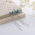 wholesale S925 Sterling Silver Vintage Ethnic Style Resin Enamel Fluttering Butterfly Tassel Long Earrings-0-1