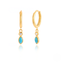 wholesale S925 Sterling Silver Ins Turquoise Marquise Hoop Earrings With Zircon Accents,-Gold