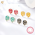 wholesale S925 Sterling Silver Enamel Smiley Face Expression Personality Ins Halloween Earring Gift-0-0