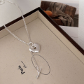 wholesale S925 Sterling Silver Heavy Workmanship OT Buckle Heart Necklace for Women, New Style Small and Minimalist Versatile Cold-toned Sweater Chain-0-3