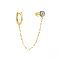 wholesale S925 Sterling Silver Evil Eye Zircon Fringe Ear Hoop Earrings With Octagram Design-Single gold #2 925 silver