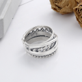 wholesale S925 Sterling Silver Multi-Layer Chain Design Cross Wide Band Single Statement Ring Hip Hop Trend Adjustable Ring-0-2
