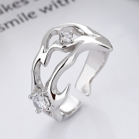 wholesale S925 Sterling Silver Hollow Out Irregular Opening Ring with Zirconia, Light Luxury Style, Niche Design Sense Index Finger Ring-DF179/approx. 5.1g Adjustable opening